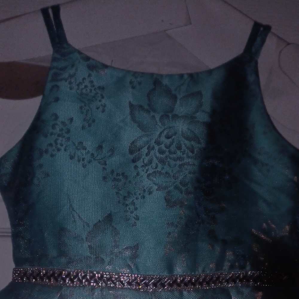 Pretty Aqua Blue Girl's Dress with Silver Accents - Picture 4 of 7